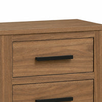 Pize Nightstand, 2 Drawers, Black Metal Linear Bar Pulls, Walnut Brown-BM353158