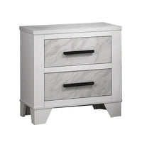 Feza Nightstand, 2 Drawers with Faux Marble Inset, Black Pulls, White-BM353160