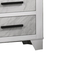 Feza Nightstand, 2 Drawers with Faux Marble Inset, Black Pulls, White-BM353160