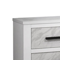 Feza Nightstand, 2 Drawers with Faux Marble Inset, Black Pulls, White-BM353160