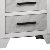 Feza Nightstand, 2 Drawers with Faux Marble Inset, Black Pulls, White-BM353160