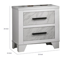 Feza Nightstand, 2 Drawers with Faux Marble Inset, Black Pulls, White-BM353160