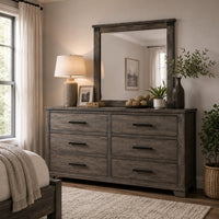 Bry Dresser Mirror, Crown Molded Top, 38x40 Rustic Gray Frame-BM353161