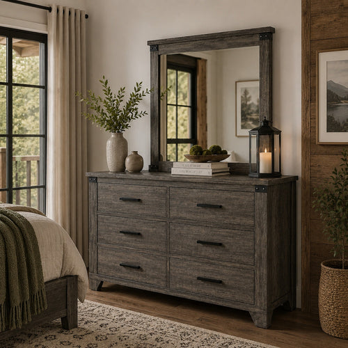 Bry Dresser Mirror, Crown Molded Top, 38x40 Rustic Gray Frame-BM353161