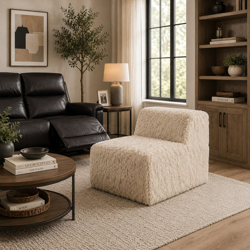 Appi Modular Armless Chair, Compressed Foam Fill Sand Beige Faux Fur-BM353165
