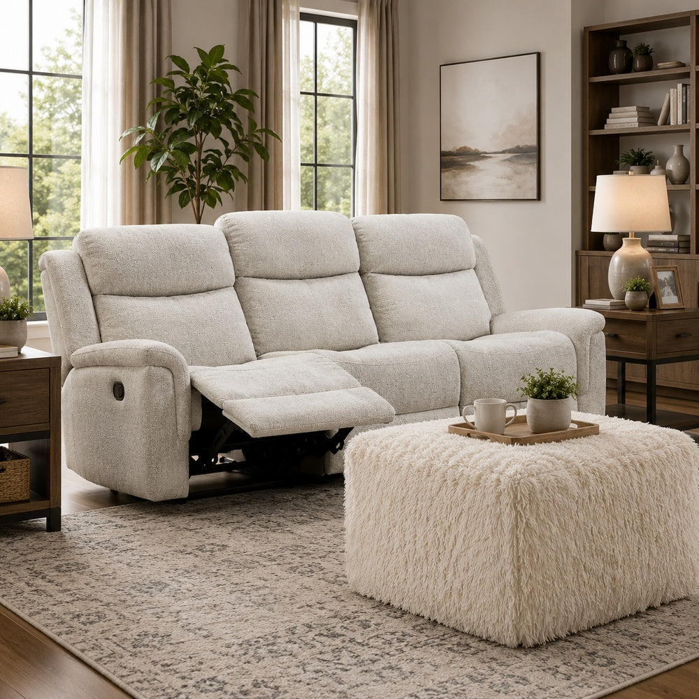 Appi Modular Square Ottoman, Compressed Foam, Sand Beige Faux Fur 27 Inch-BM353166