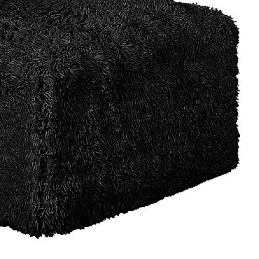 Appi Modular Square Ottoman, Compressed Foam, Black Faux Fur 27 Inch-BM353168
