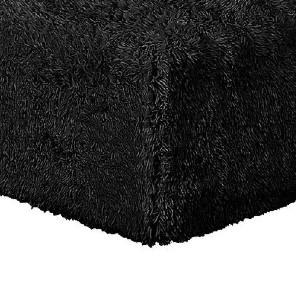 Appi Modular Square Ottoman, Compressed Foam, Black Faux Fur 27 Inch-BM353168