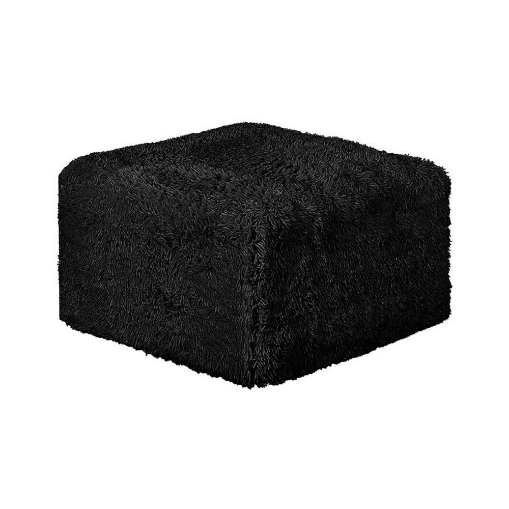 Appi Modular Square Ottoman, Compressed Foam, Black Faux Fur 27 Inch-BM353168