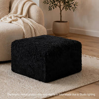 Appi Modular Square Ottoman, Compressed Foam, Black Faux Fur 27 Inch-BM353168