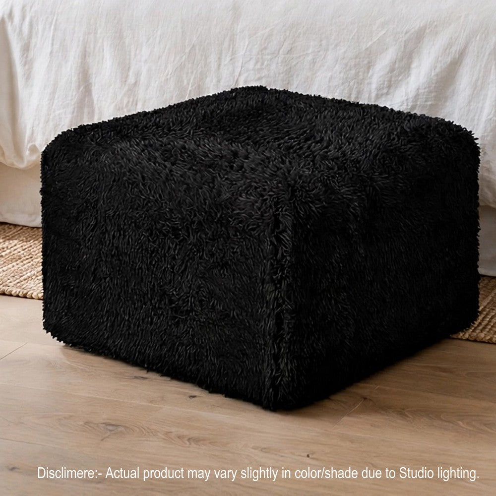 Appi Modular Square Ottoman, Compressed Foam, Black Faux Fur 27 Inch-BM353168