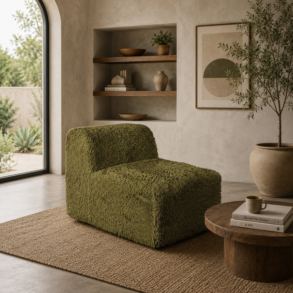 Appi Modular Armless Chair, Compressed Foam Fill Olive Green Faux Fur-BM353169