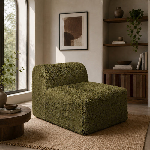 Appi Modular Armless Chair, Compressed Foam Fill Olive Green Faux Fur-BM353169