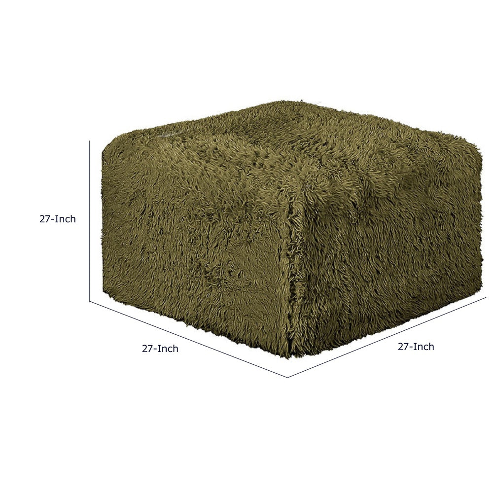 Appi Modular Square Ottoman, Compressed Foam, Olive Green Faux Fur 27 Inch-BM353170