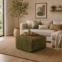 Appi Modular Square Ottoman, Compressed Foam, Olive Green Faux Fur 27 Inch-BM353170