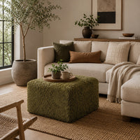 Appi Modular Square Ottoman, Compressed Foam, Olive Green Faux Fur 27 Inch-BM353170
