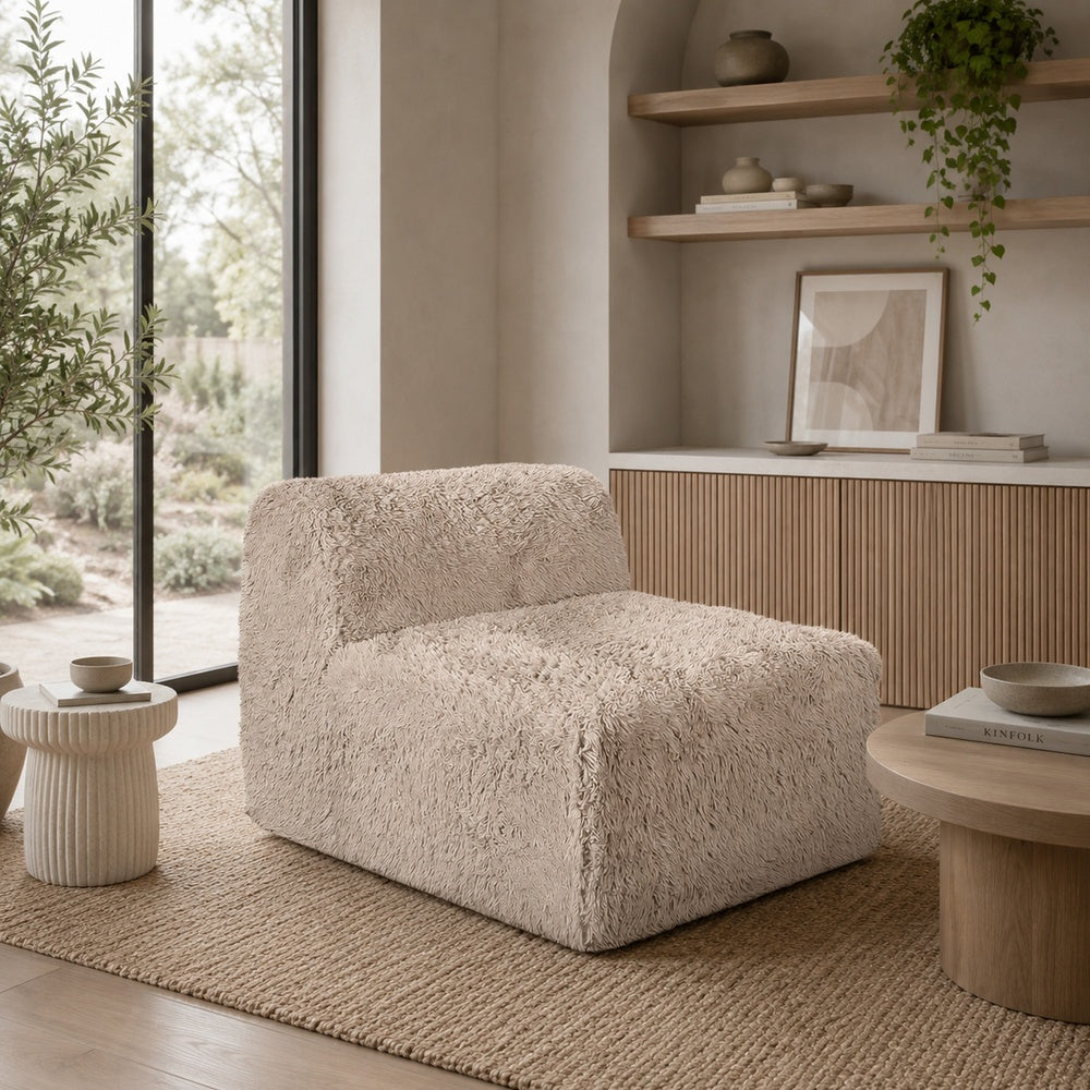 Appi Modular Armless Chair, Compressed Foam Fill Taupe Brown Faux Fur-BM353171