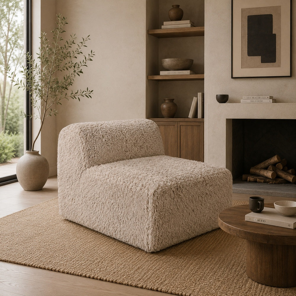 Appi Modular Armless Chair, Compressed Foam Fill Taupe Brown Faux Fur-BM353171