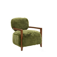 Emery Accent Chair with Wooden Arms Sculptural Design, Green Faux Fur-BM353182