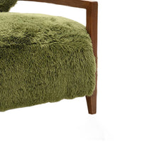 Emery Accent Chair with Wooden Arms Sculptural Design, Green Faux Fur-BM353182
