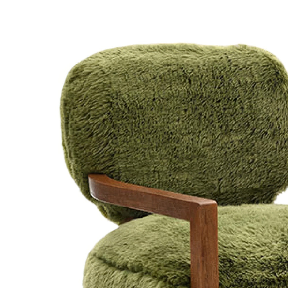Emery Accent Chair with Wooden Arms Sculptural Design, Green Faux Fur-BM353182
