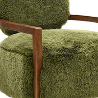Emery Accent Chair with Wooden Arms Sculptural Design, Green Faux Fur-BM353182