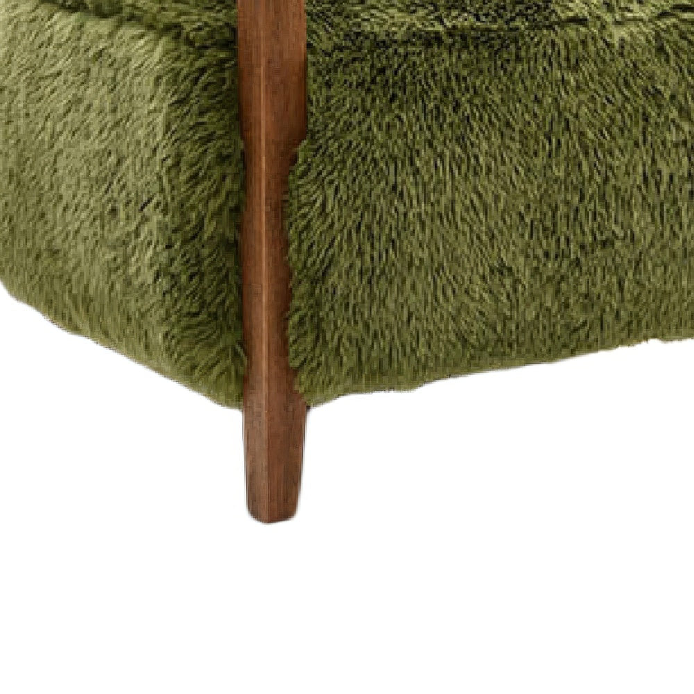 Emery Accent Chair with Wooden Arms Sculptural Design, Green Faux Fur-BM353182
