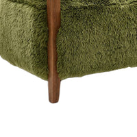 Emery Accent Chair with Wooden Arms Sculptural Design, Green Faux Fur-BM353182