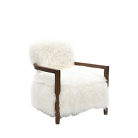 Emery Accent Chair with Wooden Arms Sculptural Design, White Faux Fur-BM353183