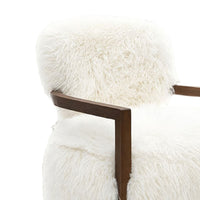 Emery Accent Chair with Wooden Arms Sculptural Design, White Faux Fur-BM353183