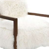 Emery Accent Chair with Wooden Arms Sculptural Design, White Faux Fur-BM353183