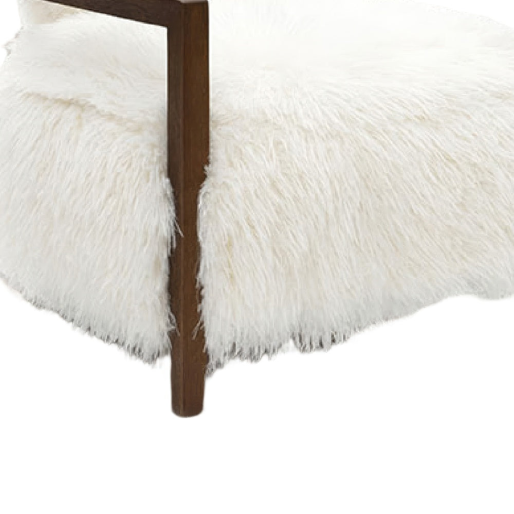 Emery Accent Chair with Wooden Arms Sculptural Design, White Faux Fur-BM353183