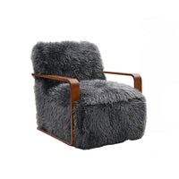 Lama Accent Chair with Wooden Arms, Retro Design, Charcoal Faux-Fur-BM353184