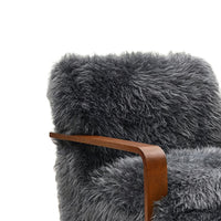 Lama Accent Chair with Wooden Arms, Retro Design, Charcoal Faux-Fur-BM353184