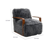 Lama Accent Chair with Wooden Arms, Retro Design, Charcoal Faux-Fur-BM353184