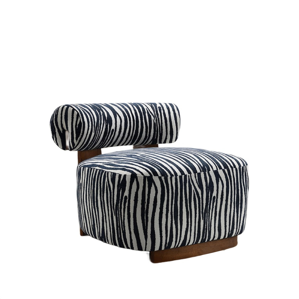 Niya Zebra Accent Chair with Cylindrical Backrest, Blue-White Chenille-BM353185