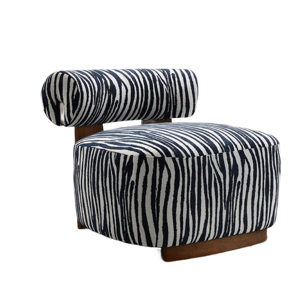 Niya Zebra Accent Chair with Cylindrical Backrest, Blue-White Chenille-BM353185