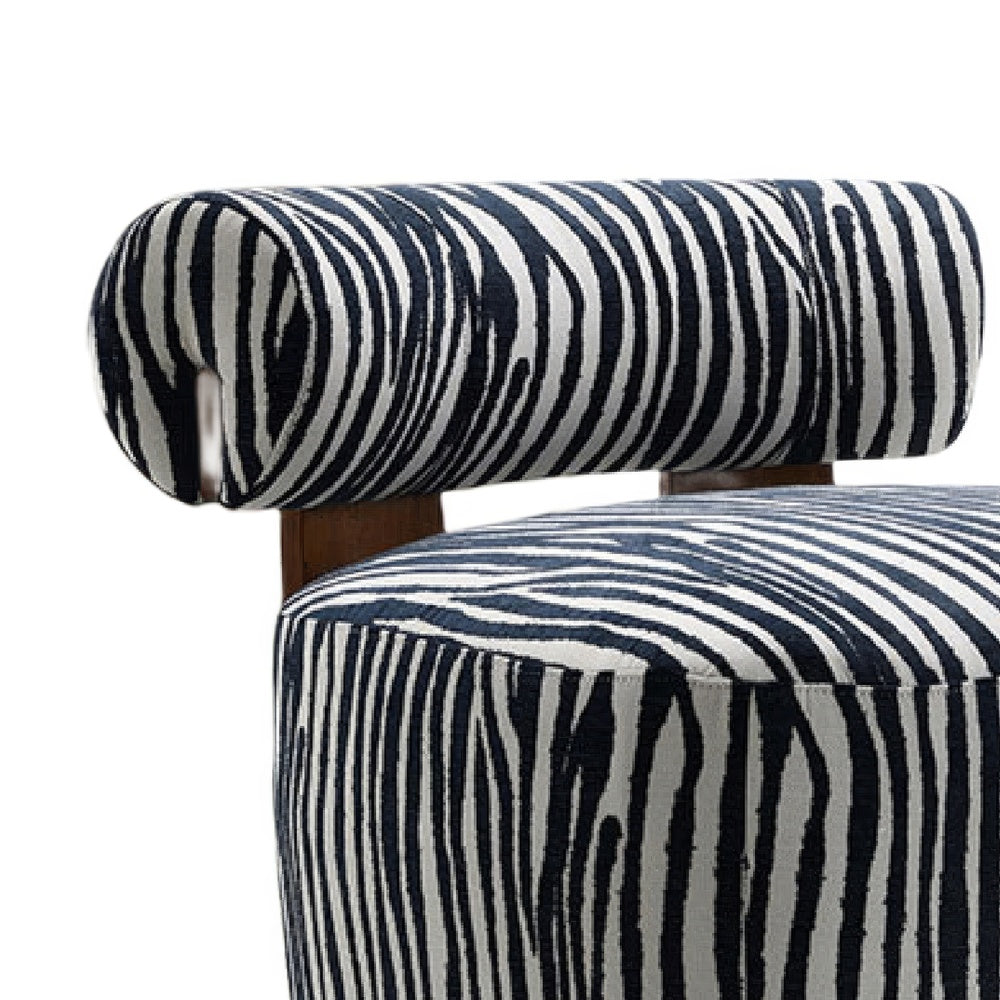 Niya Zebra Accent Chair with Cylindrical Backrest, Blue-White Chenille-BM353185