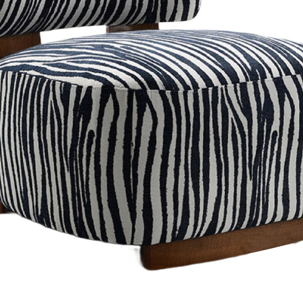 Niya Zebra Accent Chair with Cylindrical Backrest, Blue-White Chenille-BM353185