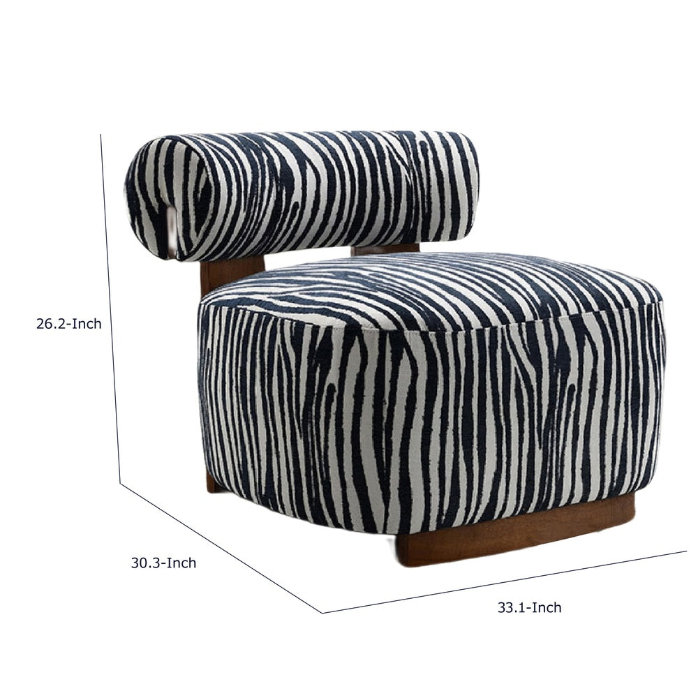 Niya Zebra Accent Chair with Cylindrical Backrest, Blue-White Chenille-BM353185