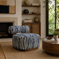 Niya Zebra Accent Chair with Cylindrical Backrest, Blue-White Chenille-BM353185