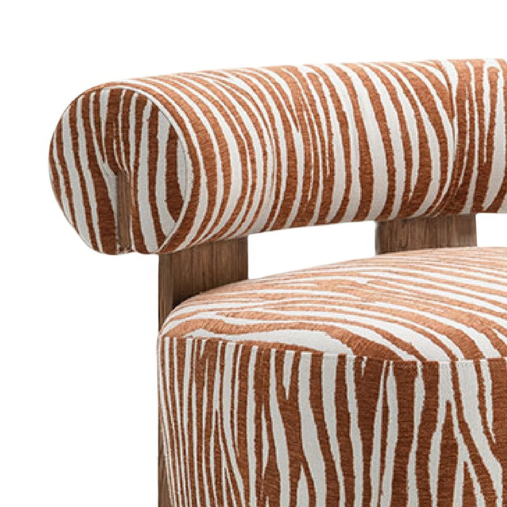 Niya Zebra Accent Chair, Cylindrical Backrest, Orange-White Chenille-BM353186