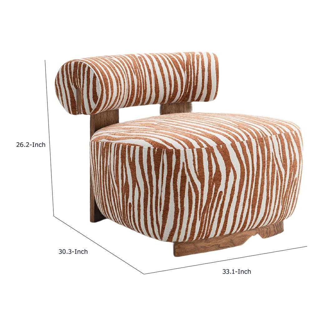 Niya Zebra Accent Chair, Cylindrical Backrest, Orange-White Chenille-BM353186