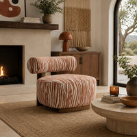 Niya Zebra Accent Chair, Cylindrical Backrest, Orange-White Chenille-BM353186