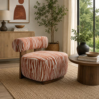 Niya Zebra Accent Chair, Cylindrical Backrest, Orange-White Chenille-BM353186