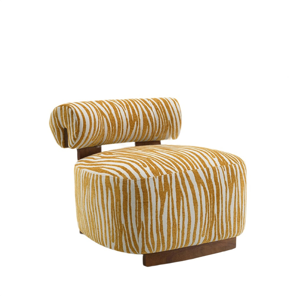 Niya Zebra Accent Chair, Cylindrical Backrest, Yellow-White Chenille-BM353187