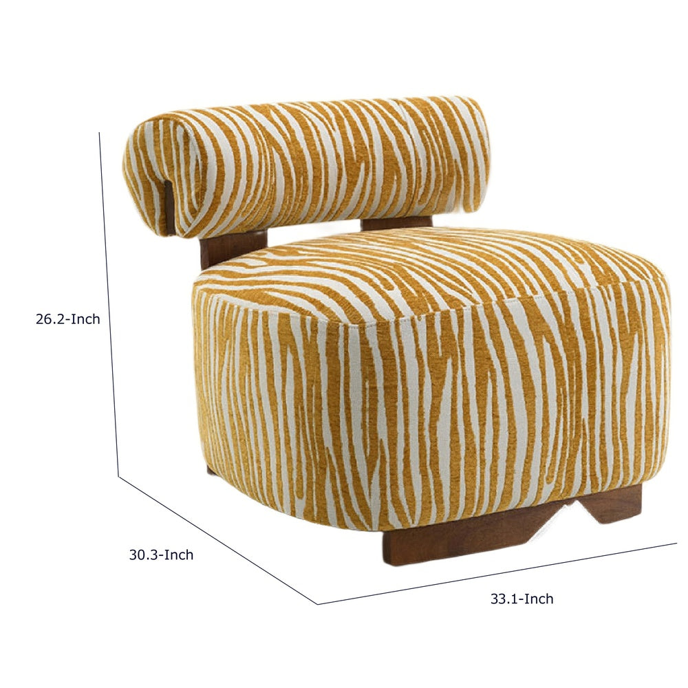 Niya Zebra Accent Chair, Cylindrical Backrest, Yellow-White Chenille-BM353187