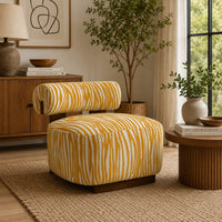 Niya Zebra Accent Chair, Cylindrical Backrest, Yellow-White Chenille-BM353187