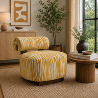 Niya Zebra Accent Chair, Cylindrical Backrest, Yellow-White Chenille-BM353187