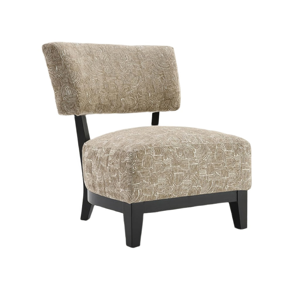 Beth Accent Chair with Angled Back, Black Wood, Beige Abstract Fabric-BM353188